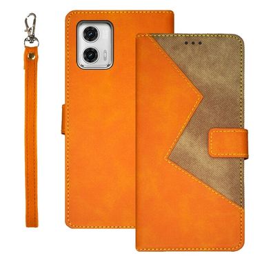 Peňaženkové kožené puzdro idewei Two-color na Moto G73 5G - Oranžová