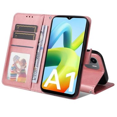Peňaženkové kožené puzdro JUNSUNMAY na Xiaomi Redmi A1 – Ružová