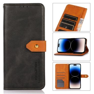 Peňaženkové kožené puzdro KHAZNEH COWHIDE na iPhone 14 Pro - Čierna