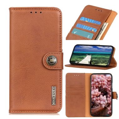 Peňaženkové kožené puzdro KHAZNEH Cowhide na Motorola Moto G34 G5 - Hnedá