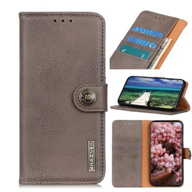 Peňaženkové kožené puzdro KHAZNEH Cowhide Texture na Samsung Galaxy S21 FE - Khaki