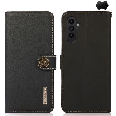 Peňaženkové kožené puzdro KHAZNEH Custer na Samsung Galaxy A25 5G - Čierna