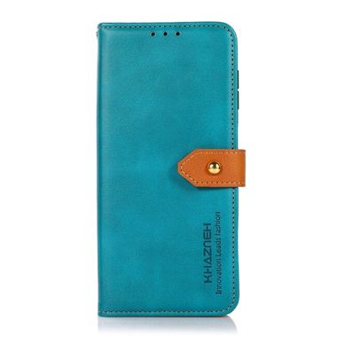 Peňaženkové kožené puzdro KHAZNEH Dual-color Cowhide na Moto G84 - Modrá