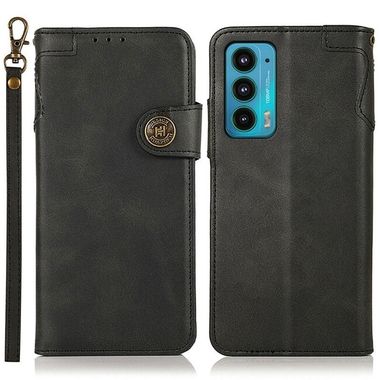 Peňaženkové kožené puzdro KHAZNEH Dual-Splicing na Motorola Edge 20 - Čierna