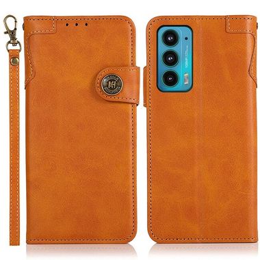 Peňaženkové kožené puzdro KHAZNEH Dual-Splicing na Motorola Edge 20 - Hnedá