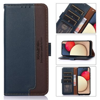 Peňaženkové kožené puzdro KHAZNEH Litchi na Motorola Edge 20 - Modrá