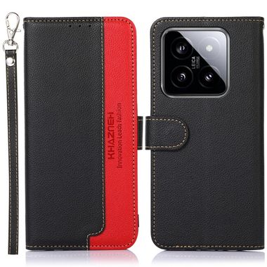 Peňaženkové kožené puzdro KHAZNEH Litchi na Xiaomi 14 - Čierna