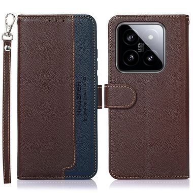 Peňaženkové kožené puzdro KHAZNEH Litchi na Xiaomi 14 - Hnedá