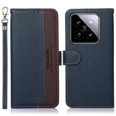 Peňaženkové kožené puzdro KHAZNEH Litchi na Xiaomi 14 - Modrá