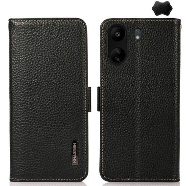 Peňaženkové kožené puzdro KHAZNEH Litchi na Xiaomi Redmi 13C - Čierna