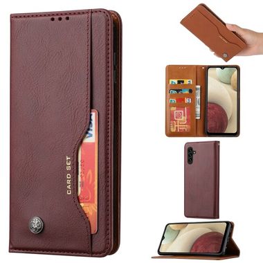 Peňaženkové kožené puzdro KNEAD na Samsung Galaxy A34 5G – Vínovo červená