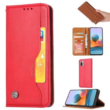 Peňaženkové kožené puzdro Knead skin na Xiaomi Redmi Note 10/10S - Červená