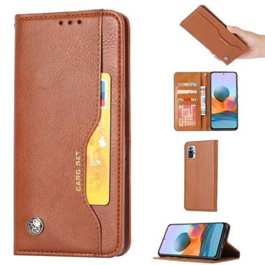 Peňaženkové kožené puzdro Knead skin na Xiaomi Redmi Note 10/10S - Hnedá
