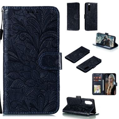Peňaženkové kožené puzdro FLOWERS na Sony Xperia 5 - Čierna