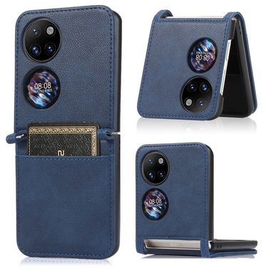 Peňaženkové kožené puzdro LAMBSKIN na Huawei P50 Pocket - Modrá