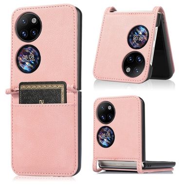 Peňaženkové kožené puzdro LAMBSKIN na Huawei P50 Pocket - Ružová
