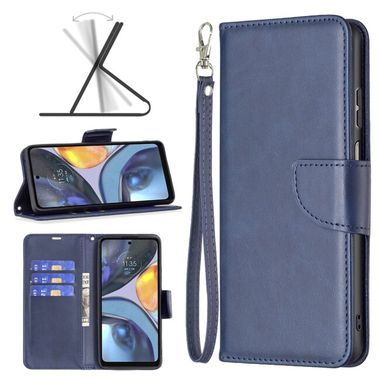 Peňaženkové kožené puzdro LAMBSKIN na Motorola Moto G22 - Modrá