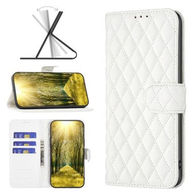 Peňaženkové kožené puzdro LATTICE na Samsung Galaxy A03 – Biela