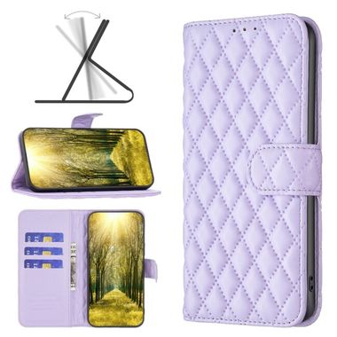 Peňaženkové kožené puzdro LATTICE na Samsung Galaxy A03 – Fialová