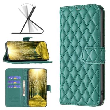 Peňaženkové kožené puzdro LATTICE na Samsung Galaxy A03 – Zelená