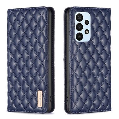 Peňaženkové kožené puzdro LATTICE na Samsung Galaxy A23 5G - Modrá