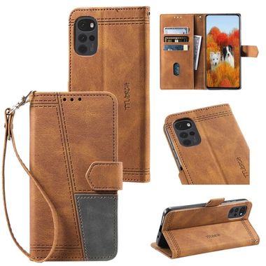 Peňaženkové kožené puzdro LEATHER na Motorola Moto G22 - Hnedá