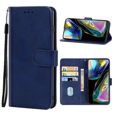Peňaženkové kožené puzdro LEATHER na Motorola Moto G82 5G – Modrá