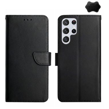 Peňaženkové kožené puzdro LEATHER na Samsung Galaxy S23 Ultra 5G – Čierna