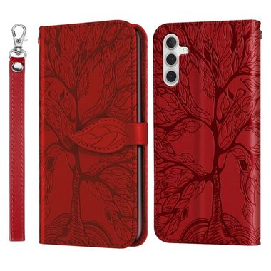 Peňaženkové kožené puzdro LIFE TREE na Samsung Galaxy A54 5G – Červená