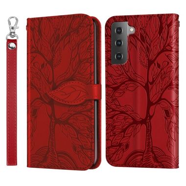 Peňaženkové kožené puzdro LIFE TREE na Samsung Galaxy S23 5G – Červená