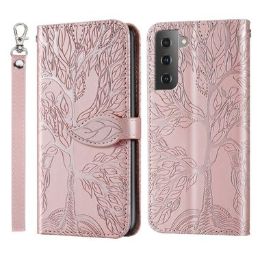 Peňaženkové kožené puzdro LIFE TREE na Samsung Galaxy S23 Plus 5G – Ružovozlatá