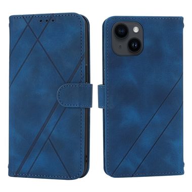 Peňaženkové kožené puzdro Line na iPhone 15 - Modrá