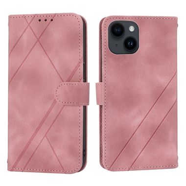 Peňaženkové kožené puzdro Line na iPhone 15 - Ružová