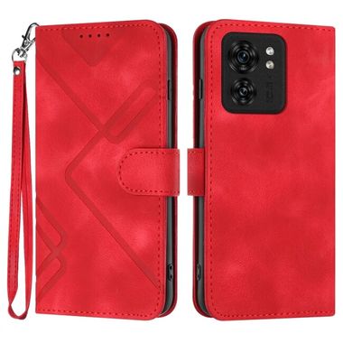 Peňaženkové kožené puzdro Line Pattern na Motorola Edge 40 - Červená