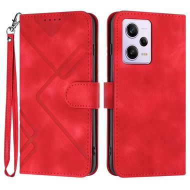 Peňaženkové kožené puzdro Line Pattern na Xiaomi Redmi Note 12 Pro+ 5G - Červená