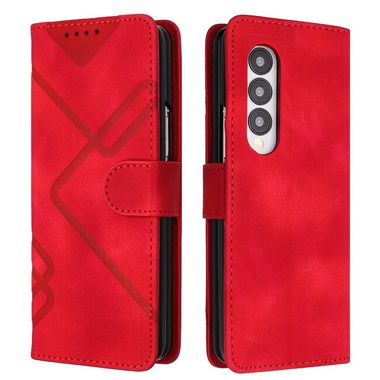 Peňaženkové kožené puzdro Lines na Samsung Galaxy Z Fold4 - Červená