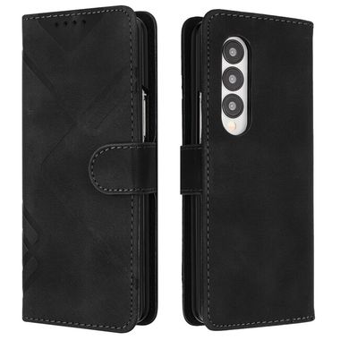 Peňaženkové kožené puzdro Lines na Samsung Galaxy Z Fold4 - Čierna