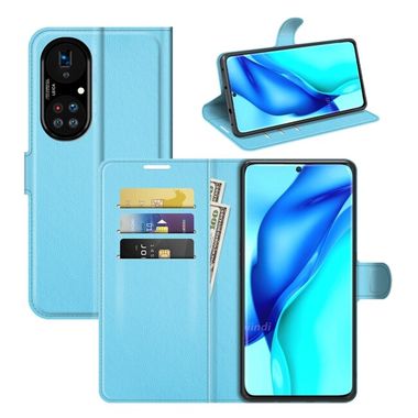 Peňaženkové kožené púzdro LITCHI MAGNETIC na Huawei P50 Pro – Modrá