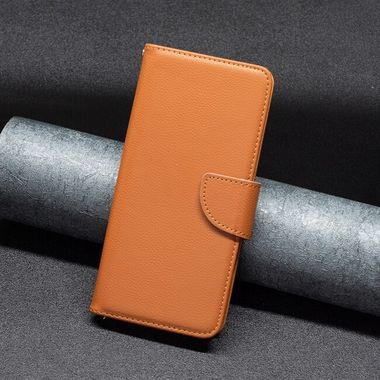 Peňaženkové kožené puzdro LITCHI na iPhone 15 Pro Max - Hnedá
