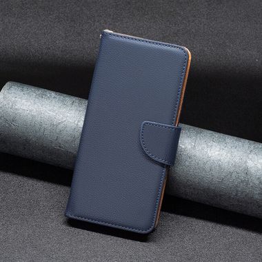 Peňaženkové kožené puzdro LITCHI na iPhone 15 Pro Max - Modrá