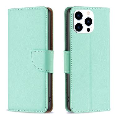Peňaženkové kožené puzdro LITCHI na iPhone 15 Pro - Zelená