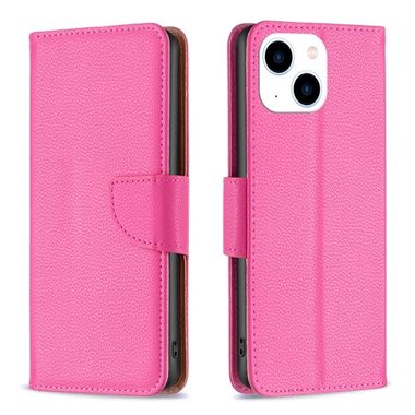 Peňaženkové kožené puzdro LITCHI na iPhone 15 - Ružovo červená