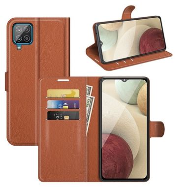 Peňaženkové kožené puzdro LITCHI na Samsung Galaxy A22 4G - Hnedá