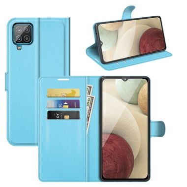 Peňaženkové kožené puzdro LITCHI na Samsung Galaxy A22 4G - Modrá