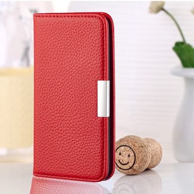 Peňaženkové kožené puzdro LITCHI na Samsung Galaxy A22 5G - Červená