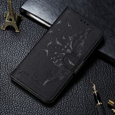 Peňaženkové kožené puzdro LITCHI na Samsung Galaxy A22 5G - Čierna