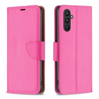 Peňaženkové kožené puzdro Litchi na Samsung Galaxy A24 - Ružovo červená