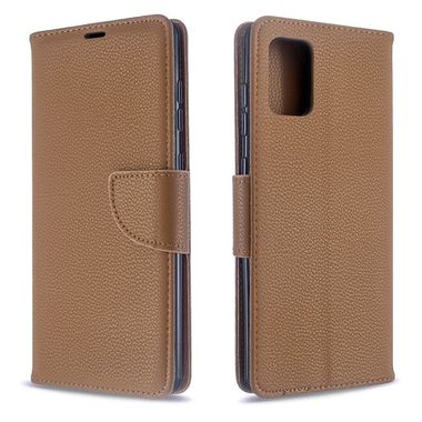 Peňaženkové kožené puzdro Litchi na Samsung Galaxy A71 - Hnedá
