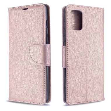 Peňaženkové kožené puzdro Litchi na Samsung Galaxy A71 - Rose Gold