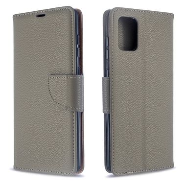 Peňaženkové kožené puzdro Litchi na Samsung Galaxy A71 - Sivá